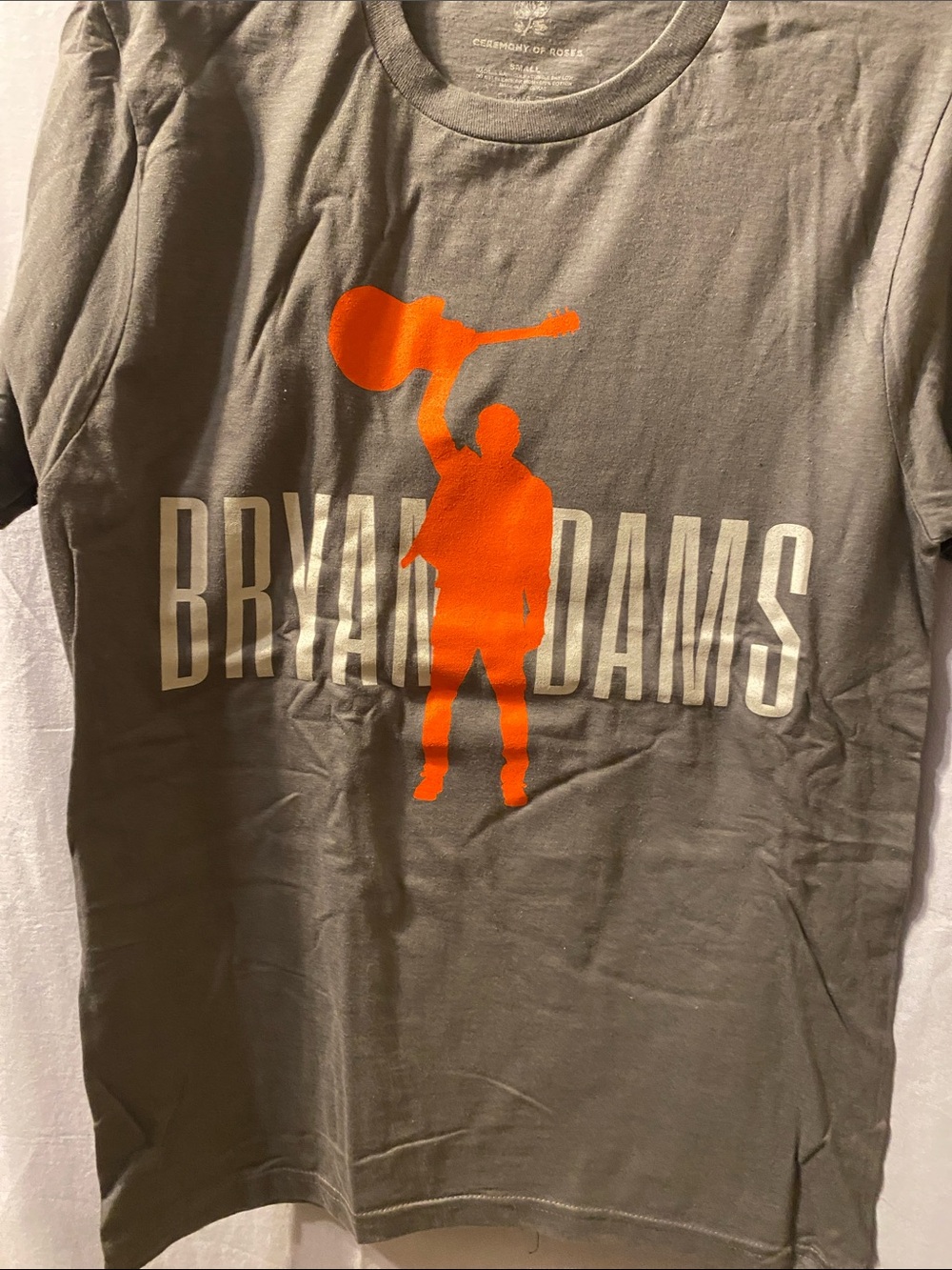 Bryan Adams Short Sleeve Graphic Tee in Olive with Orange Silhouette